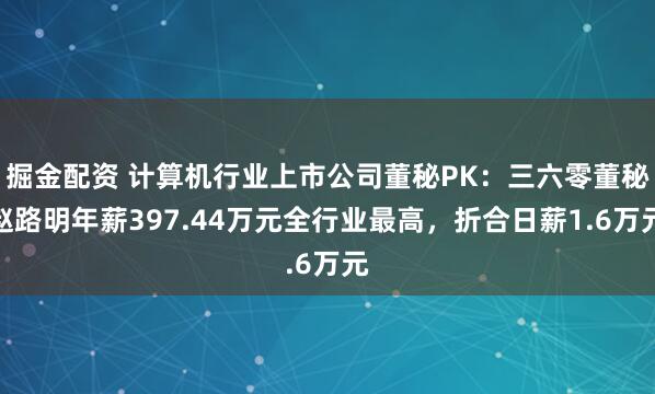 掘金配资 计算机行业上市公司董秘PK：三六零董秘赵路明年薪397.44万元全行业最高，折合日薪1.6万元
